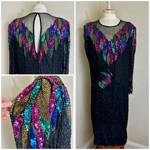 VTG 80s 90s  Mark & John by Sam Dress Black Beaded Sequin Drag Performer Sz 2XL